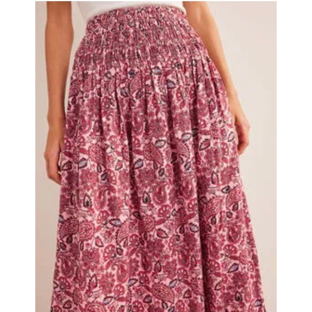 Boden Pink Paisley Smocked Waist Maxi Skirt Floral Boho US 10 UK 14 - Picture 2 of 13